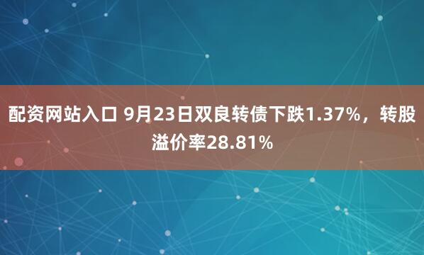 配资网站入口 9月23日双良转债下跌1.37%，转股溢价率28.81%